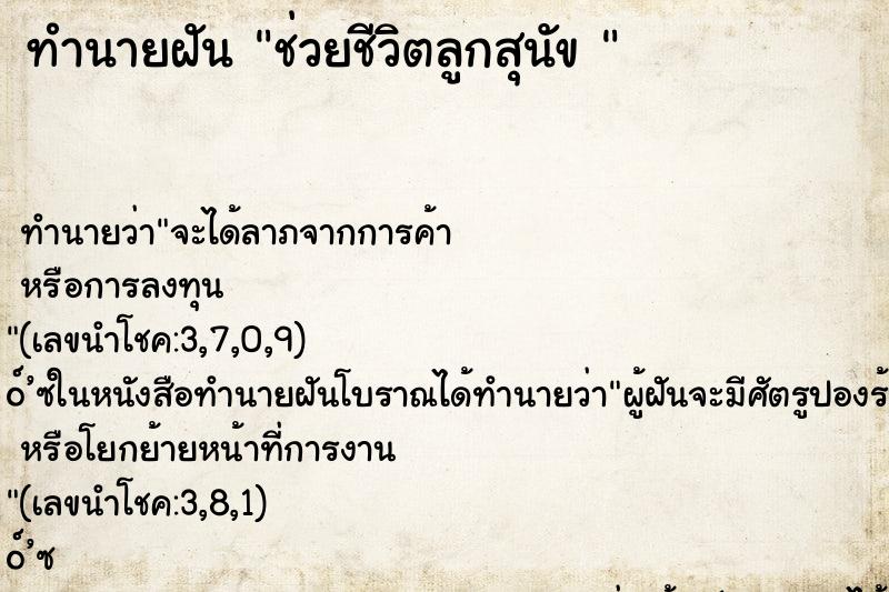 ทำนายฝัน ช่วยชีวิตลูกสุนัข 